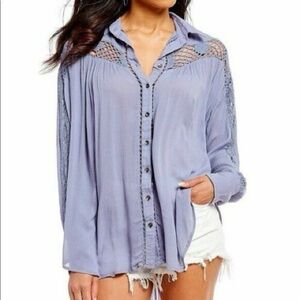 Free People Blue Oversized Boxy Button Down